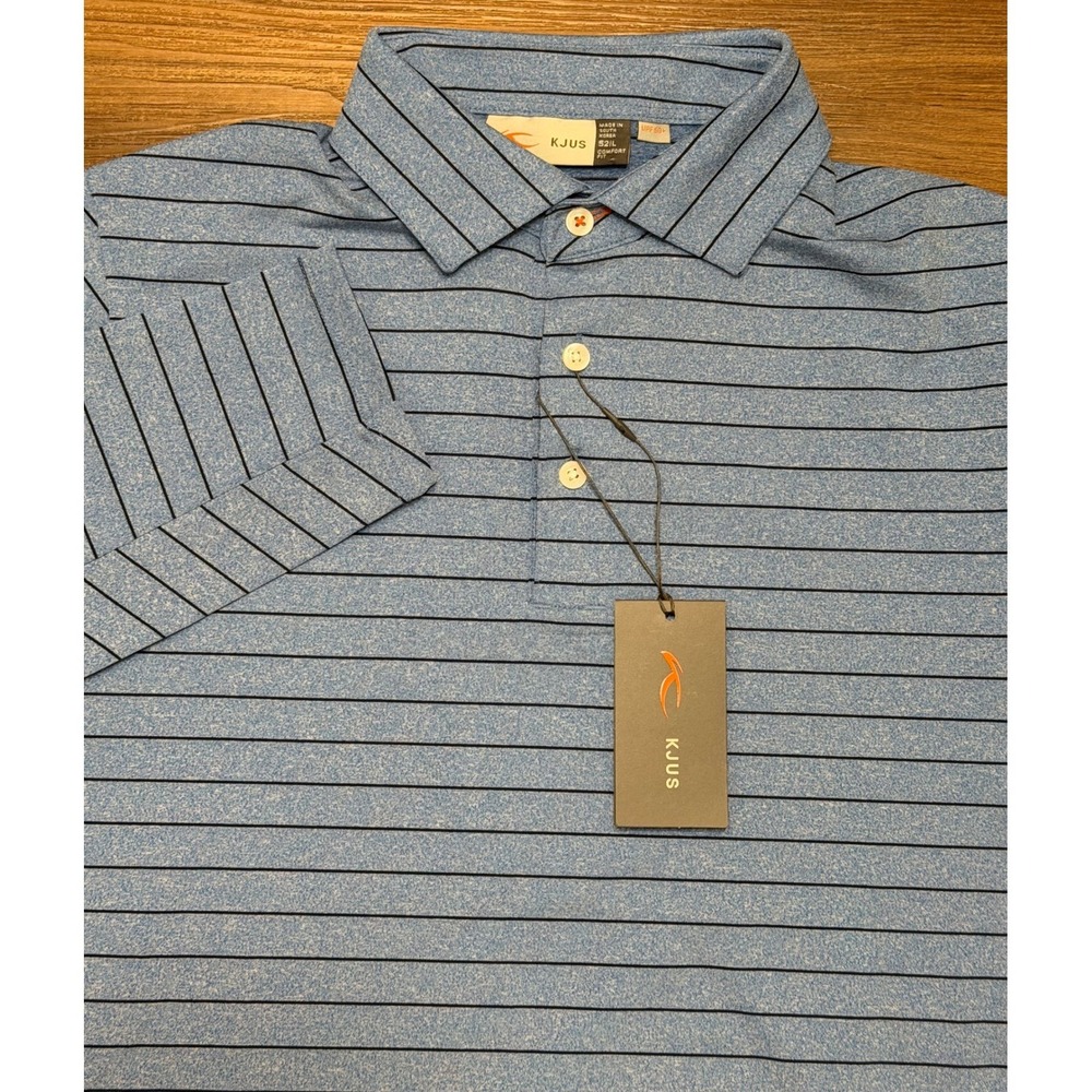 KJUS Men Soren Melange Stripe Long Sleeve UPF 50+ Polo Shirt Blue Sz 56/2XL